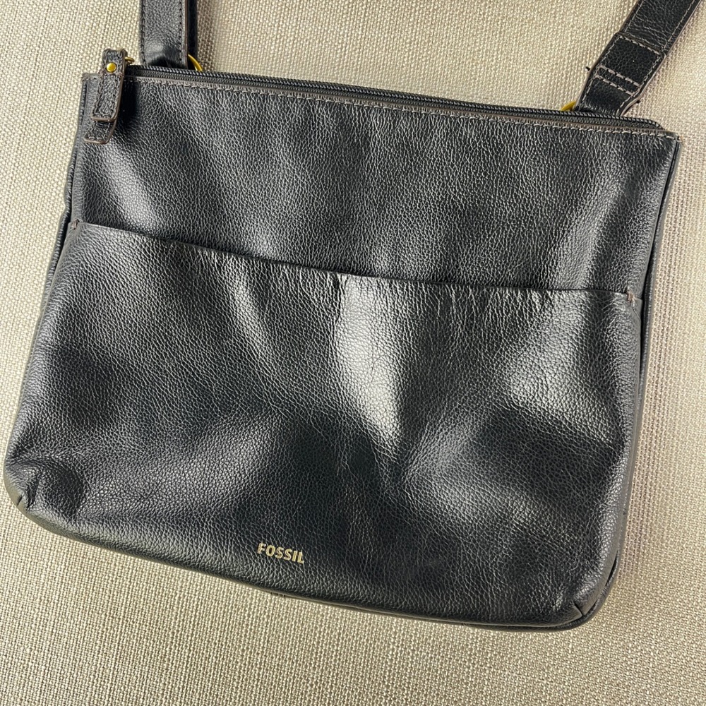 Fossil Crossbody Bag Womens‎ Small Black Pebbled Cow Hide Leather SHB2328 07/19
